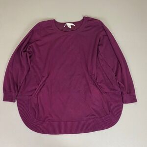 MAX STUDIO Sweater Women's Plus 2X Burgundy Long Sleeve Crew Pockets‎ Curve Hem